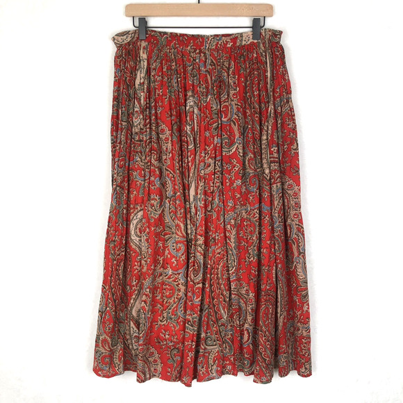 VTG LA CERA Midi Broomstick Skirt Sz M/L Red Paisley 100% Cotton Lined‎ Boho - Picture 2 of 10